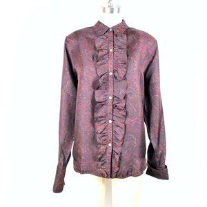 Ralph Lauren Blouse Paisley 100% Silk Ruffle Front